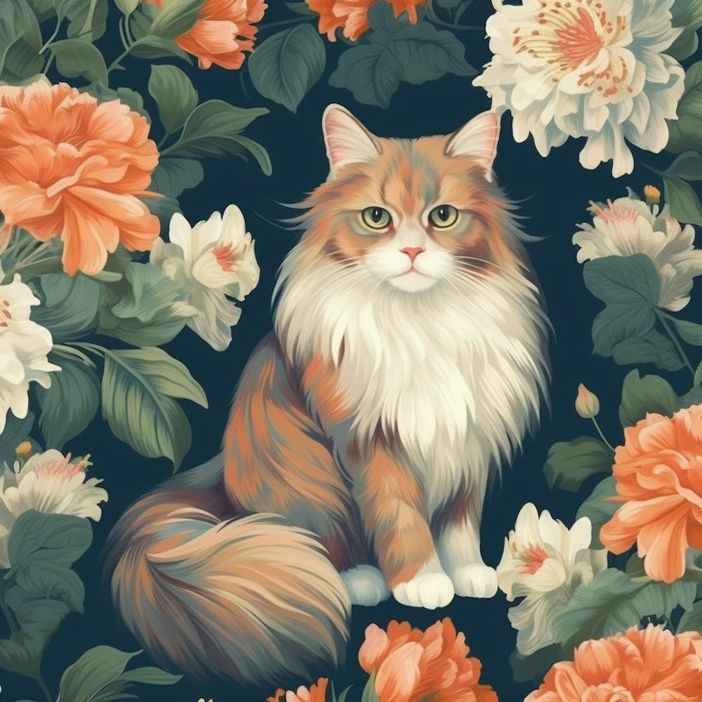 Cat With Roses