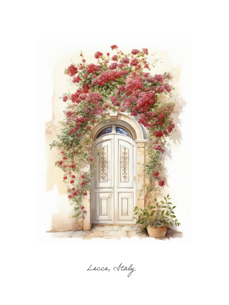 Lecce, Italy   Mediterranean Doors Watercolour Painting 2 Poster