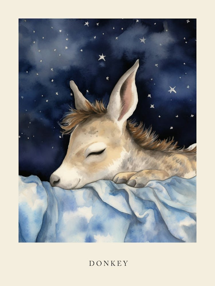 Baby Donkey 2 Sleeping In The Clouds Nursery Poster
