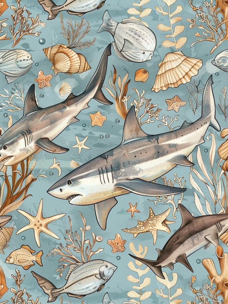 Pastel Blue Isistius Genus Shark Illustration