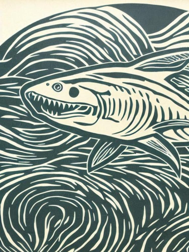 Salmon Shark Linocut
