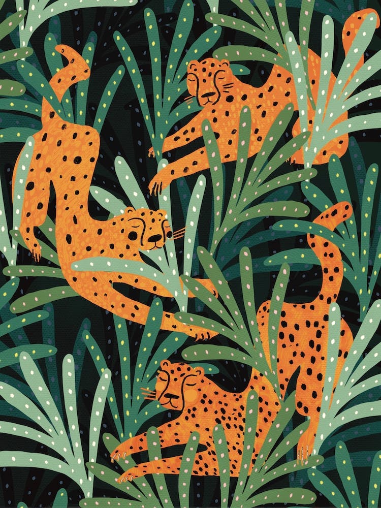 Green Leopard Jungle Illustration 