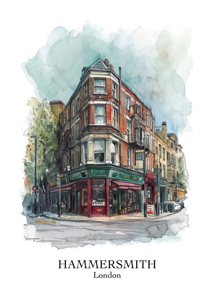 Hammersmith London Borough   Street Watercolour 2 Poster
