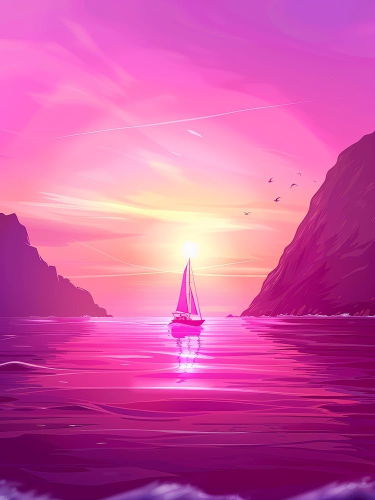 Sunset With A Sailboat