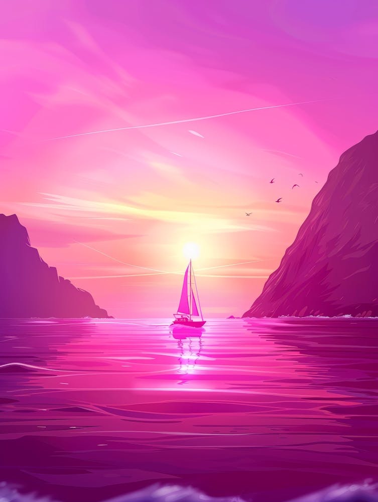 Sunset With A Sailboat