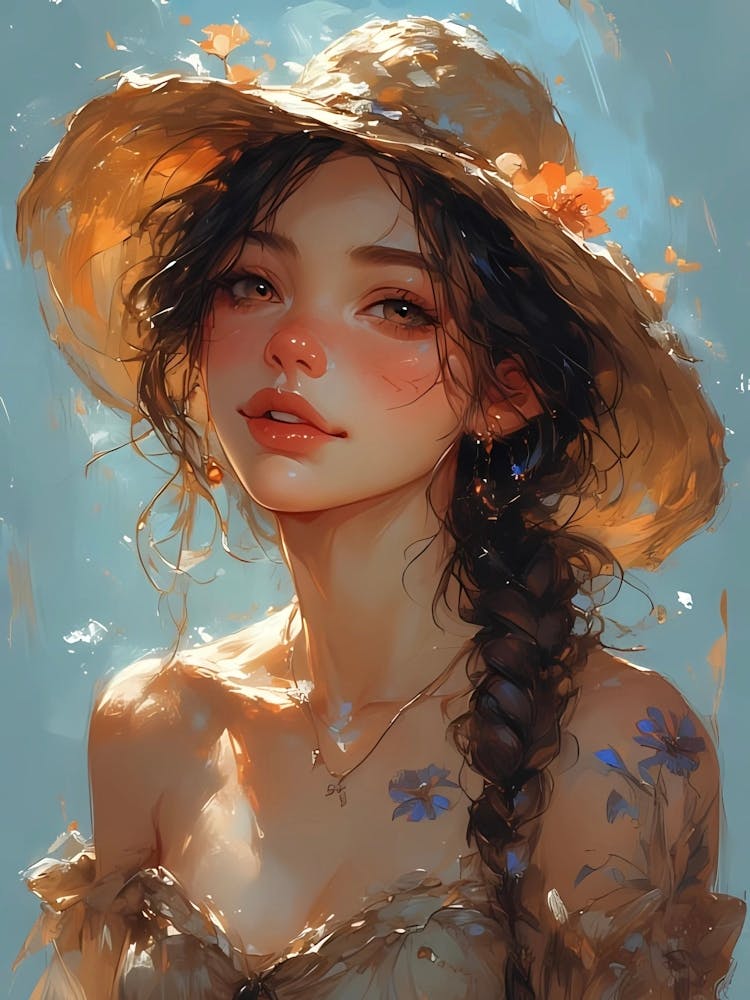 Golden Light Portrait with Straw Hat
