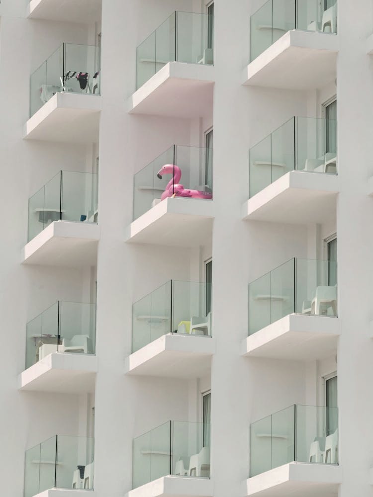 Pink Flamingo On Balcony Of Hotel