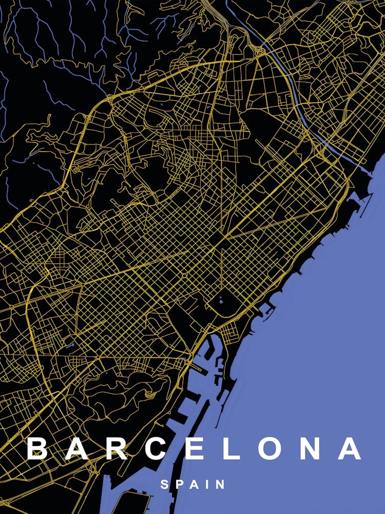 Barcelona Spain Stadtkarte Schwarz und Gold