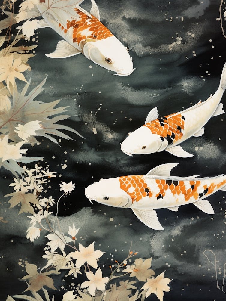 Orange Koi Fish Watercolour With Botanicals 3