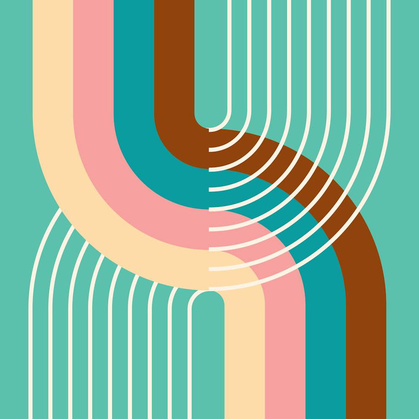 Midcentury Modern Geometric Rainbow Abstract Iii In Teal Brown 02