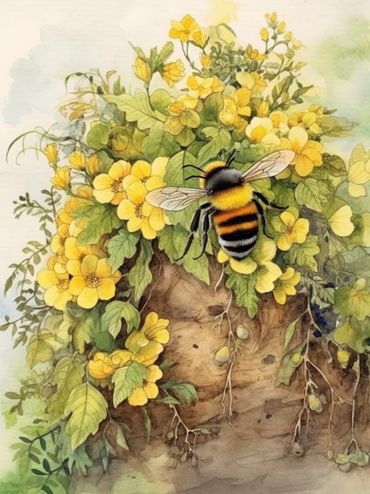 Hummel Bienenstock Aquarell-Illustration 4