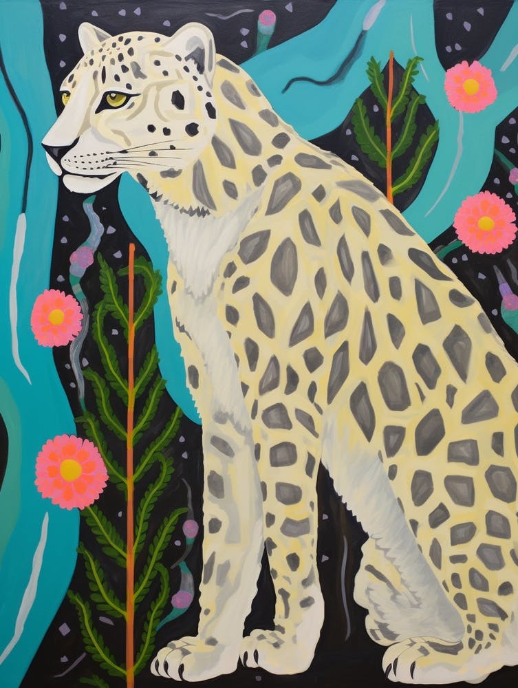 Maximalist Animal Painting Snow Leopard 5