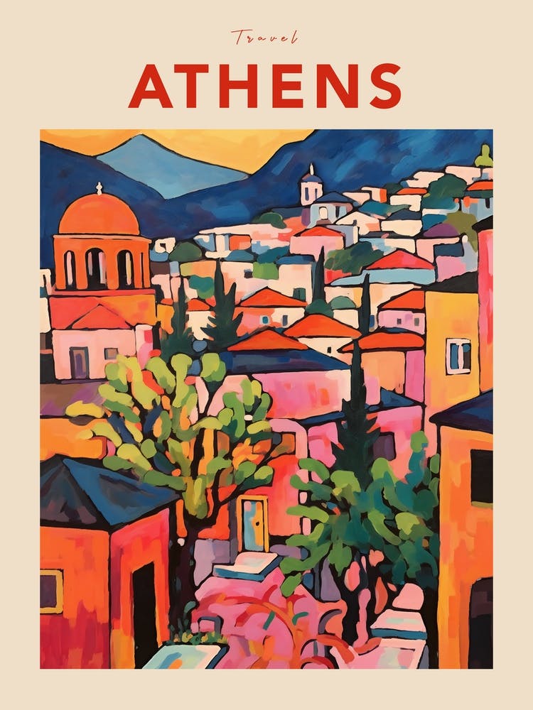 Athens Greece Fauvist Travel Poster