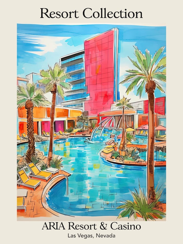 Poster Of Aria Resort Collection & Casino   Las Vegas, Nevada  Resort Collection Storybook Illustration 3