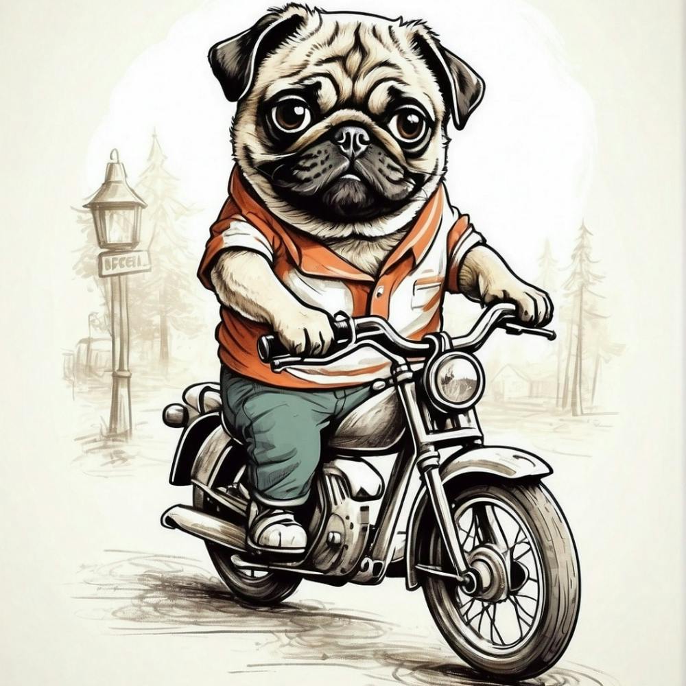 Pug Riding A Motorcycle Canvas Print