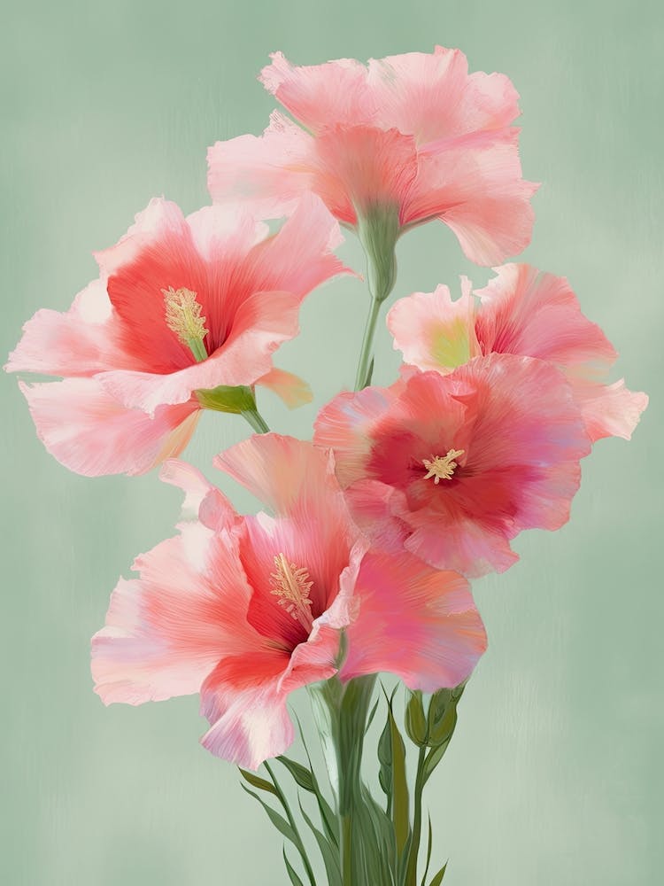 Gladioli Flowers Acrylic Painting In Pastel Colours 11