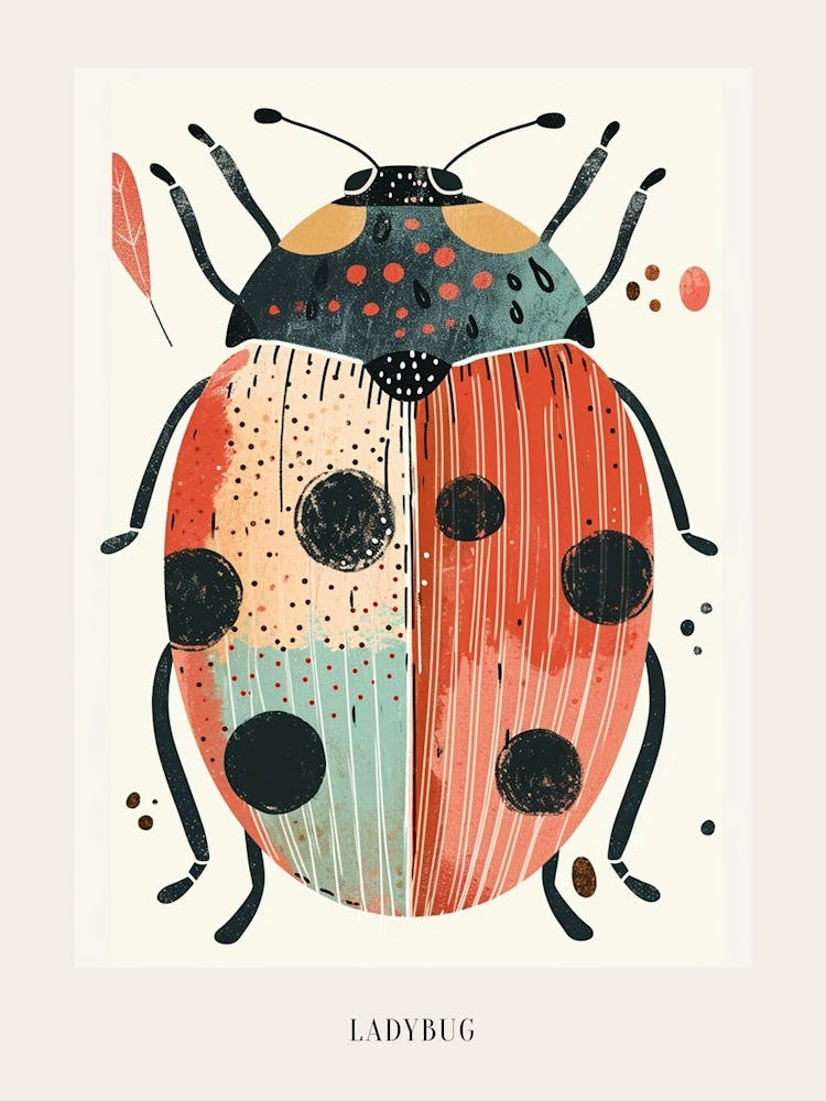 Colourful Insect Illustration Ladybug 24 Poster