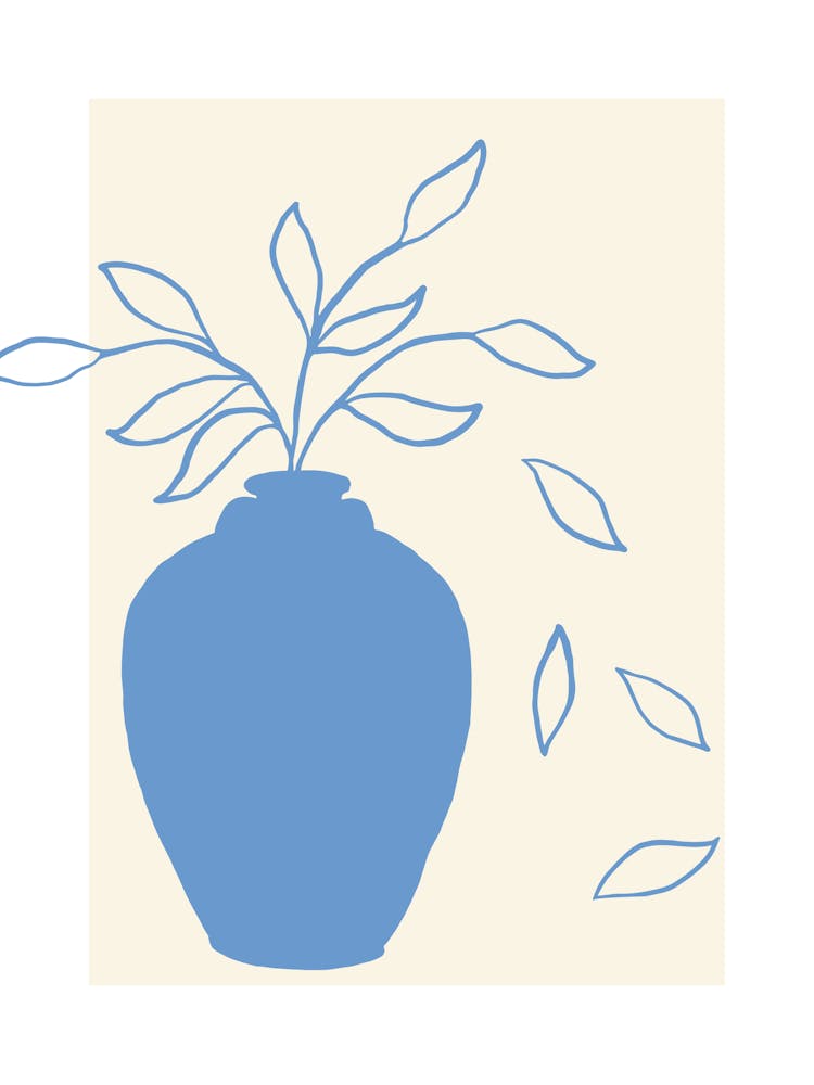 Blue Vase With Leaves