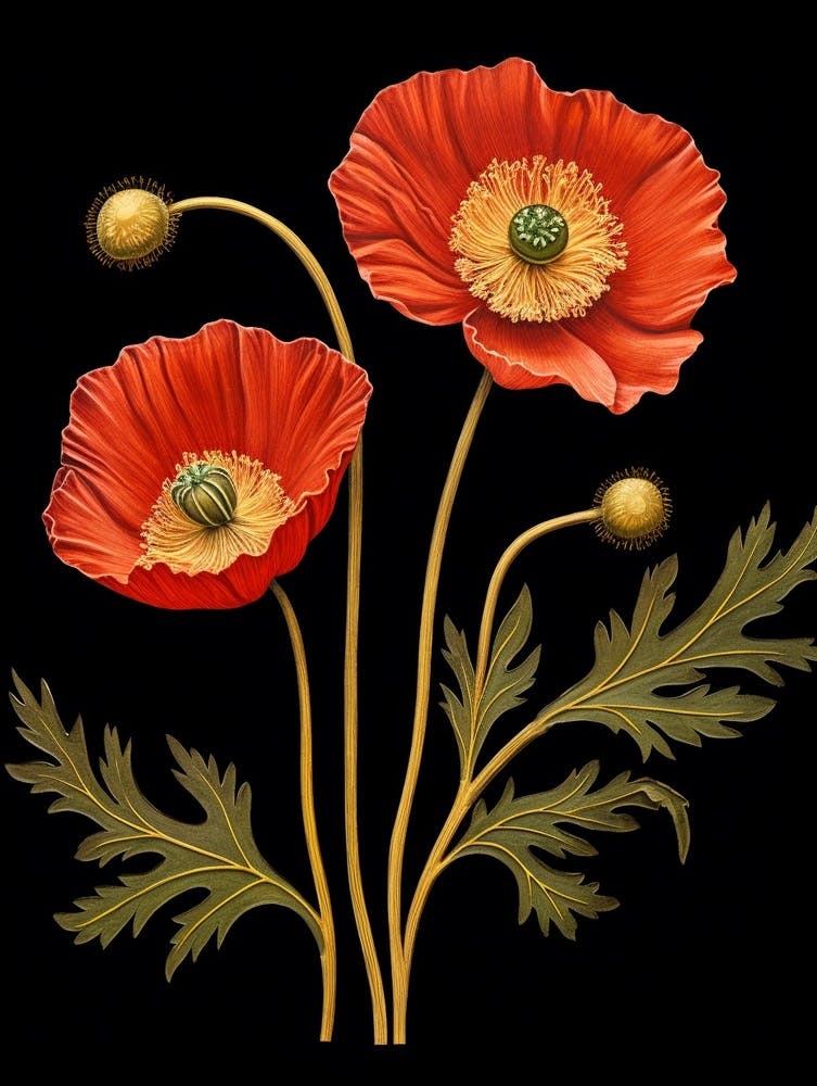Iceland Poppy 2 William Morris Style Winter Florals