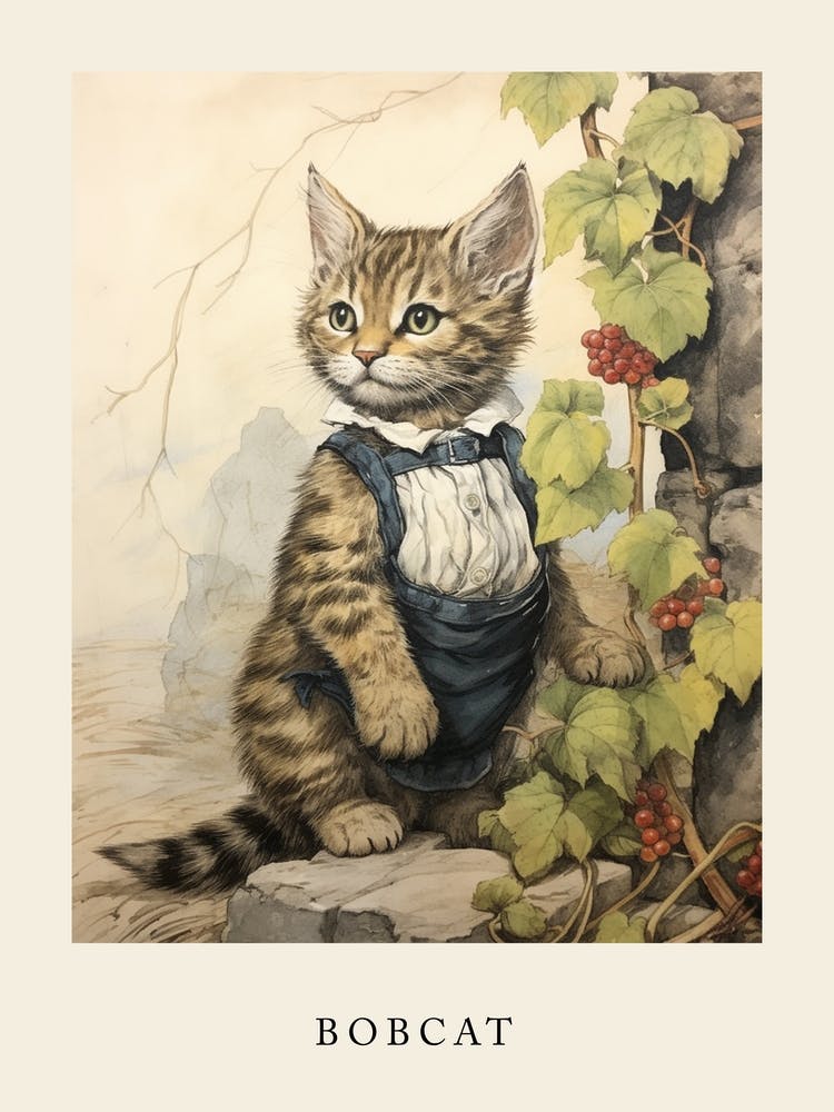 Beatrix Potter Inspired  Animal Watercolour Bobcat 1