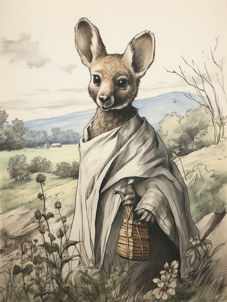 Storybook Animal Watercolour Kangaroo