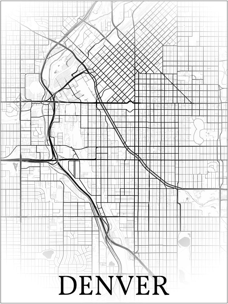 Denver, Colorado, United States, City Map, Black And White Fade Design