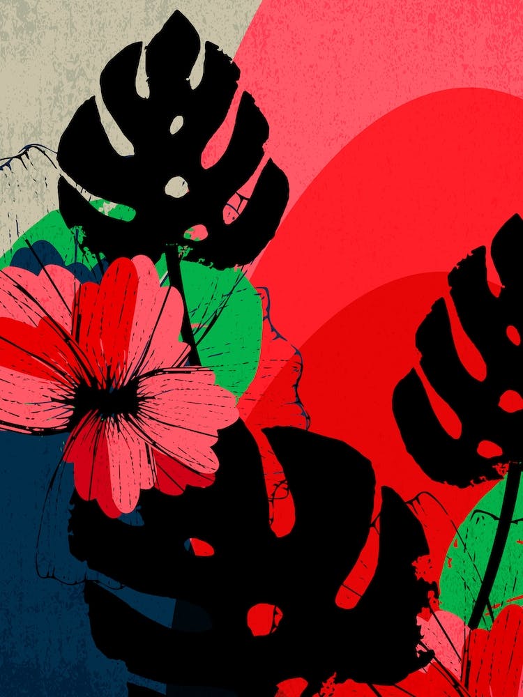 Flowers And Monstera Leaves