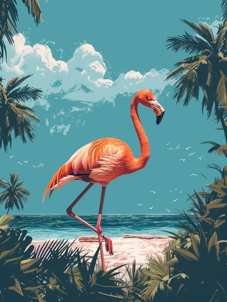 Greater Flamingo Ria Celestun Biosphere Reserve Tropical Illustration 3