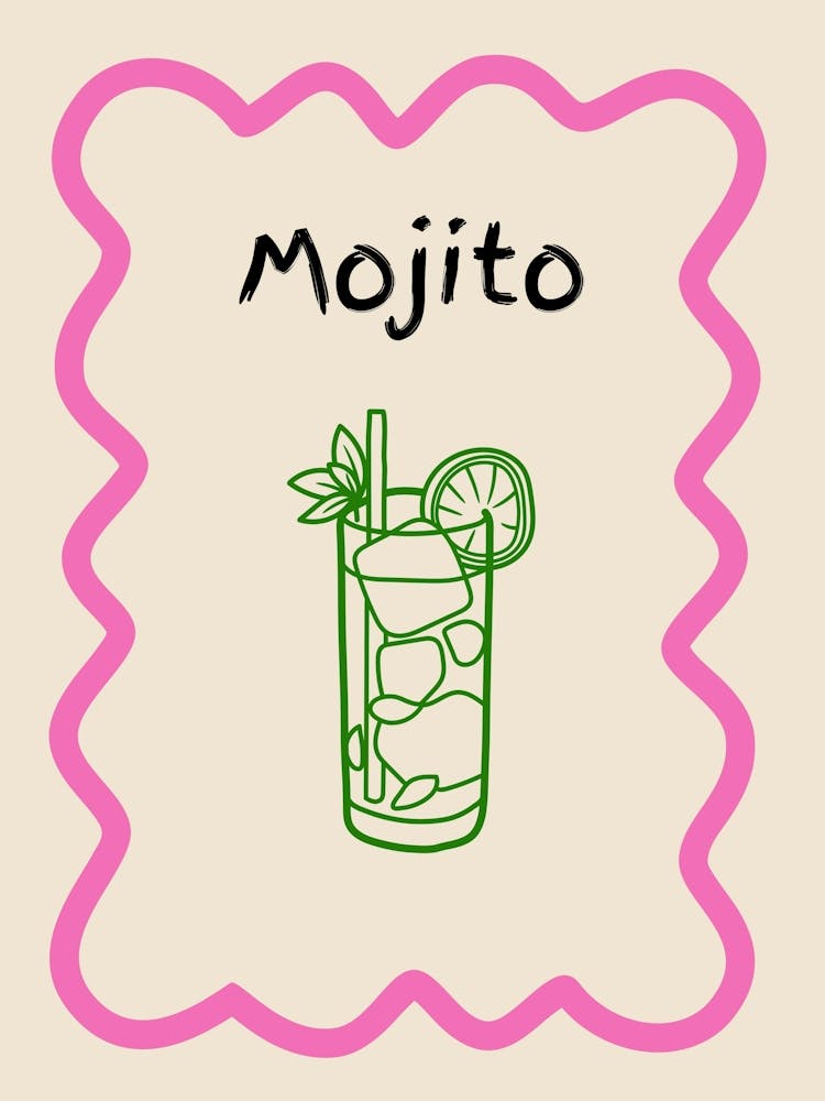 Mojito Doodle Poster Pink & Green
