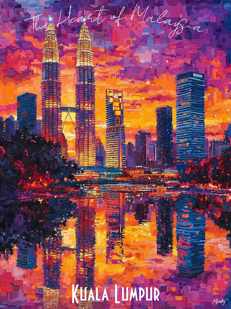 Kuala Lumpur Skyline, abstract cubism vibrant Poster