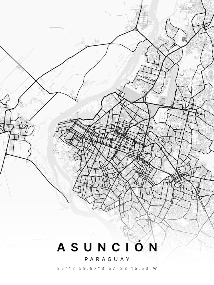 Asunción Paraguay White Map 1