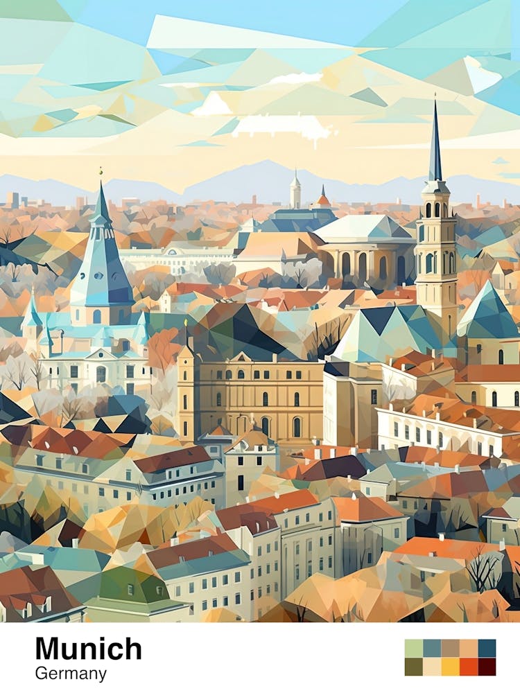 Munich, Germany, Geometric Illustration 3 Poster