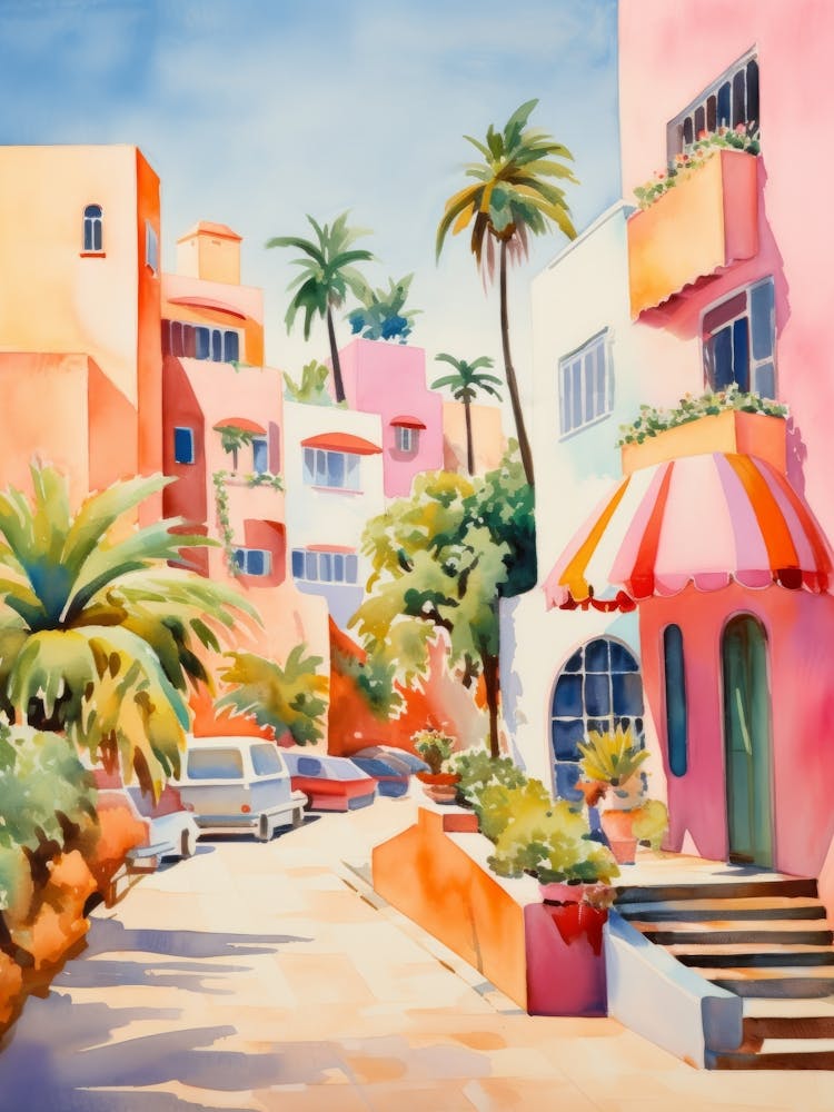 Bright Watercolor Brazilian Street. Travel