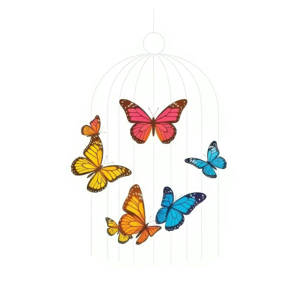 Colorful Butterflies In A Cage