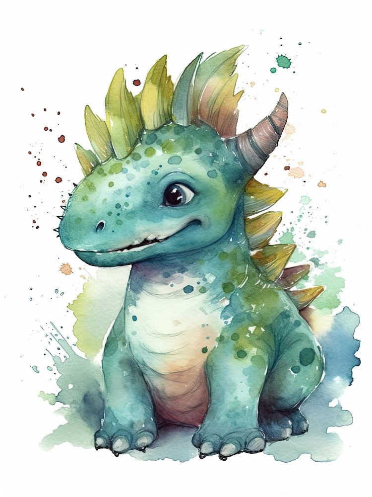Einiosaurus Cute Dinosaur Watercolour 3