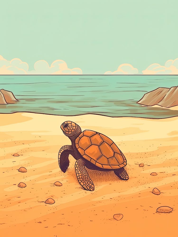Cute Sea Turtle On The Beach Drawing 5