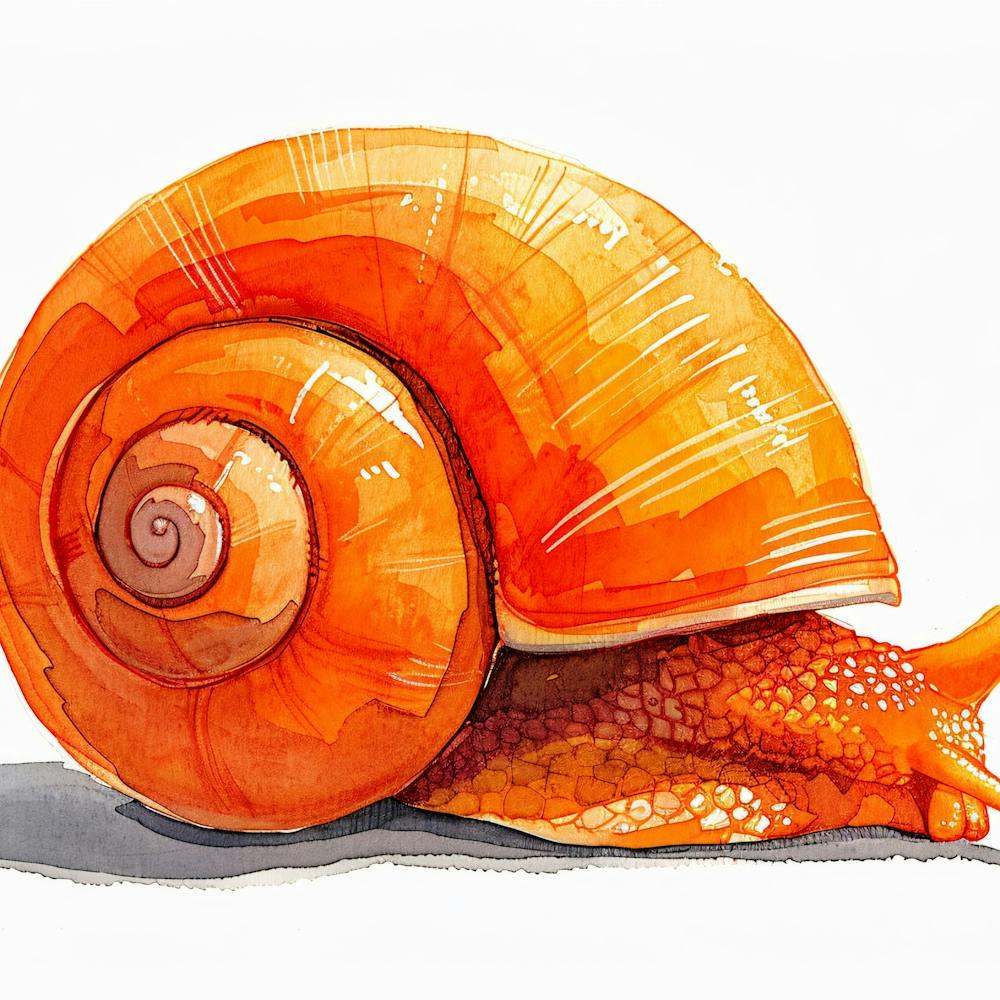 Orange Snail Watercolor Painting