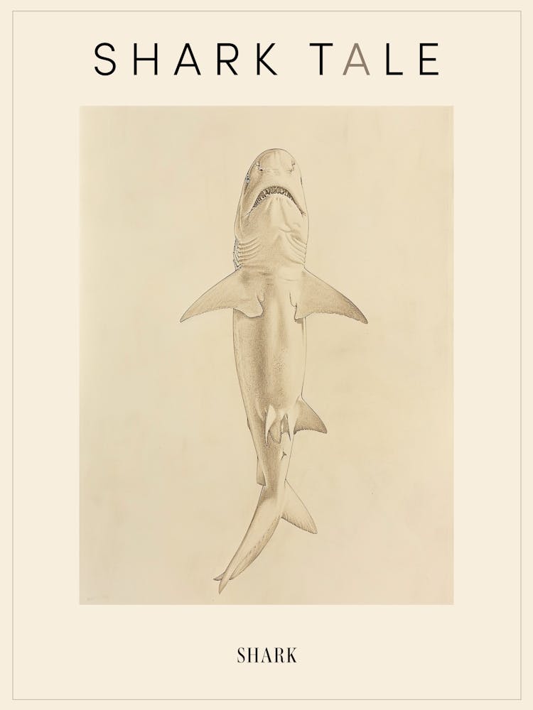 Vintage Shark Pencil Illustration Beige 4 Poster