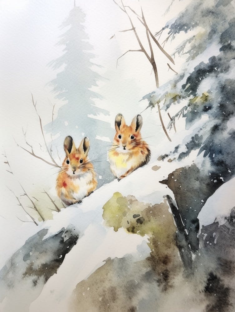Winter Aquarell Pika 5