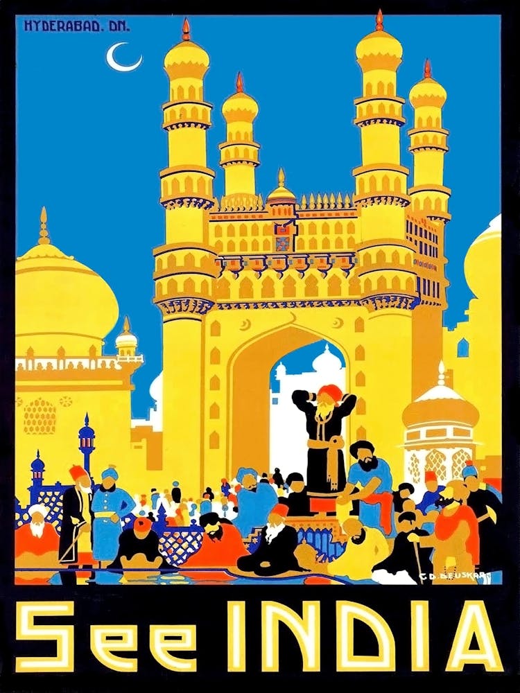 Hyderabad, India, Vintage Travel Poster