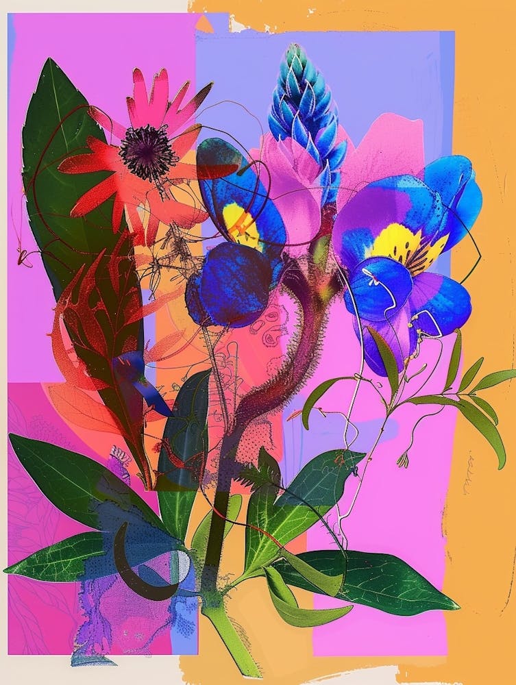 Bluebonnet 1 Neon Flower Collage
