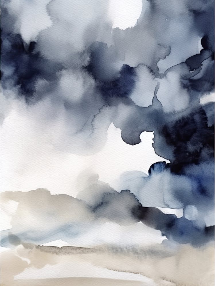 Watercolour Abstract Navy And Grey 4