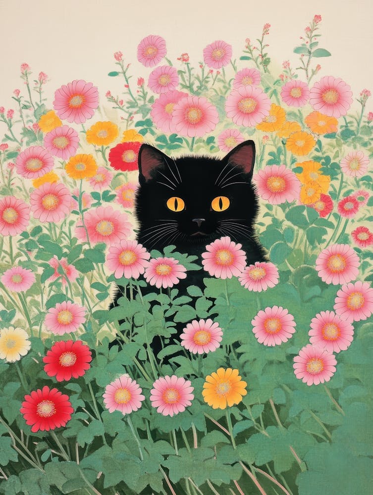 Schwarze Katze In Blumen 15