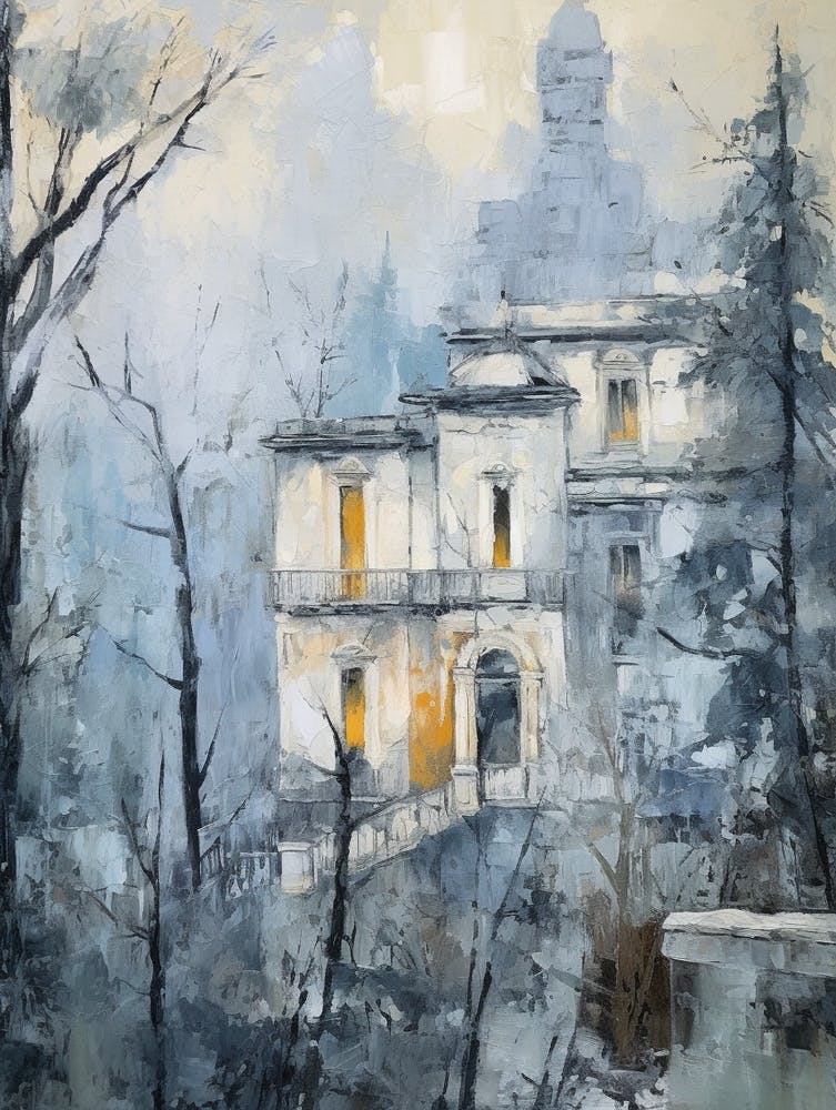 Winter City Park Painting Villa Ada Rome