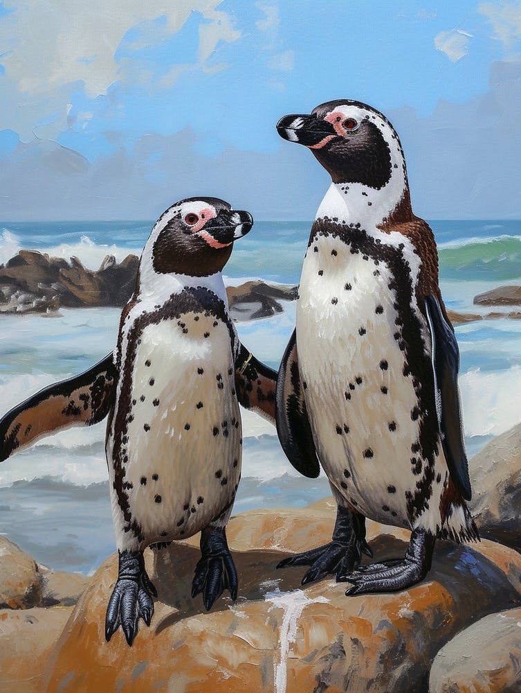 African Penguin Boulders Beach Simons Town Oil Painting 1