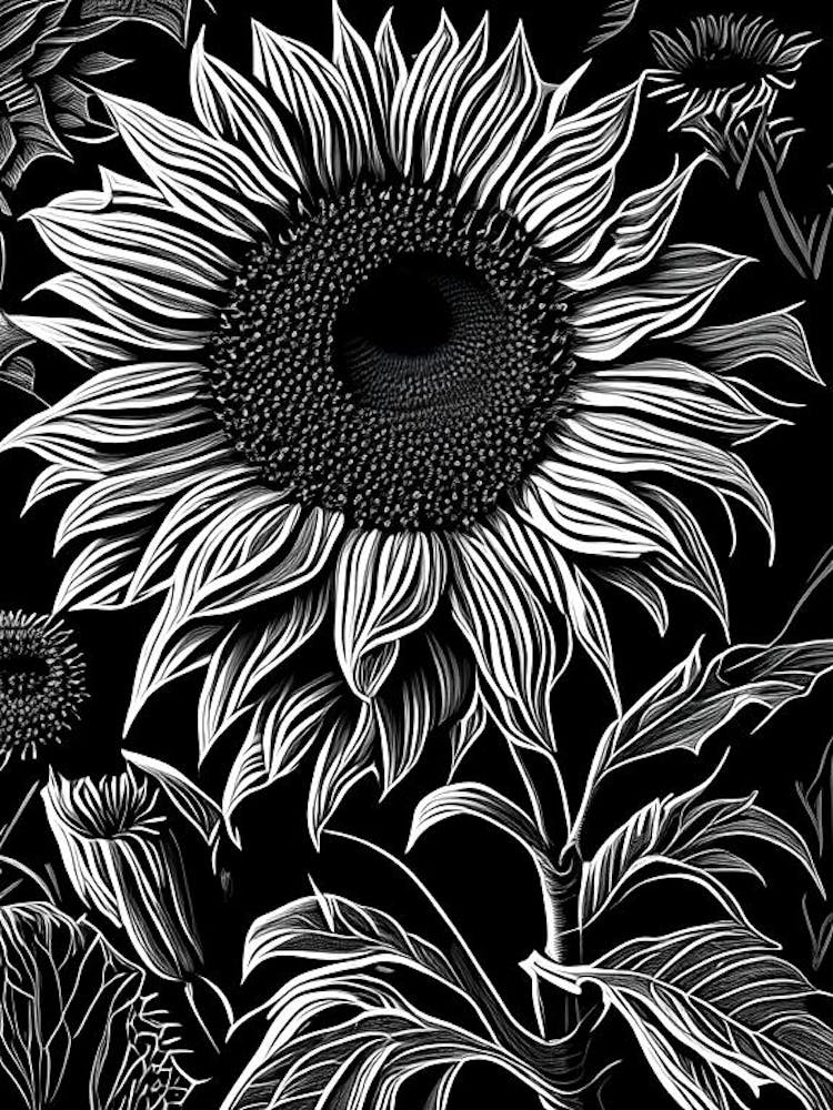 Sunflower Wildflower Linocut 4