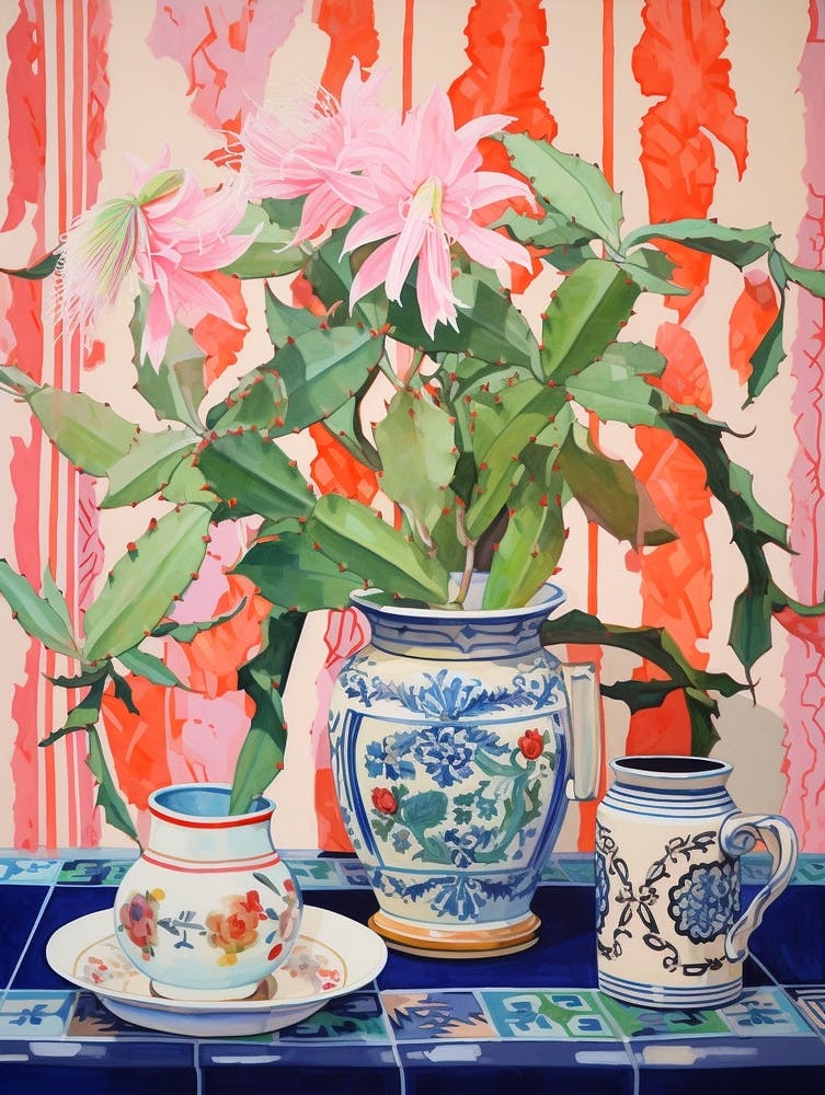Cactus Painting Maximalist Still Life Christmas Cactus 2