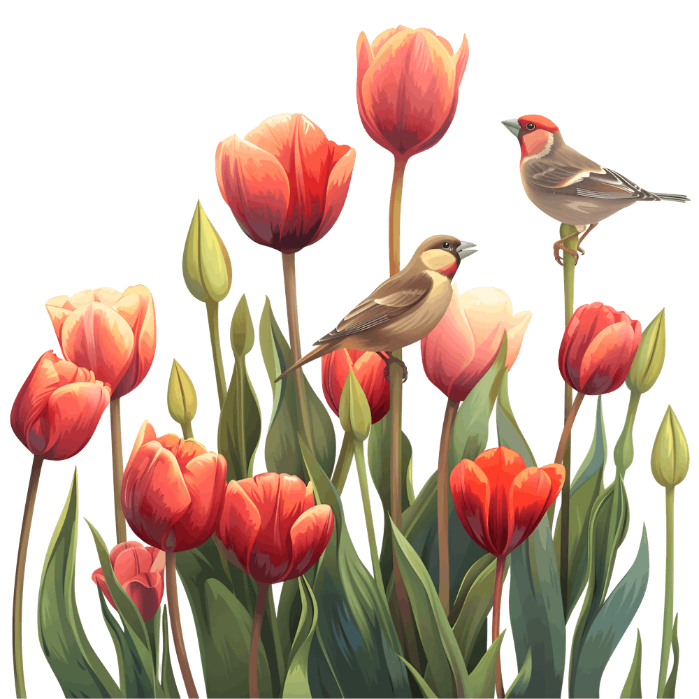 Tulips And Birds