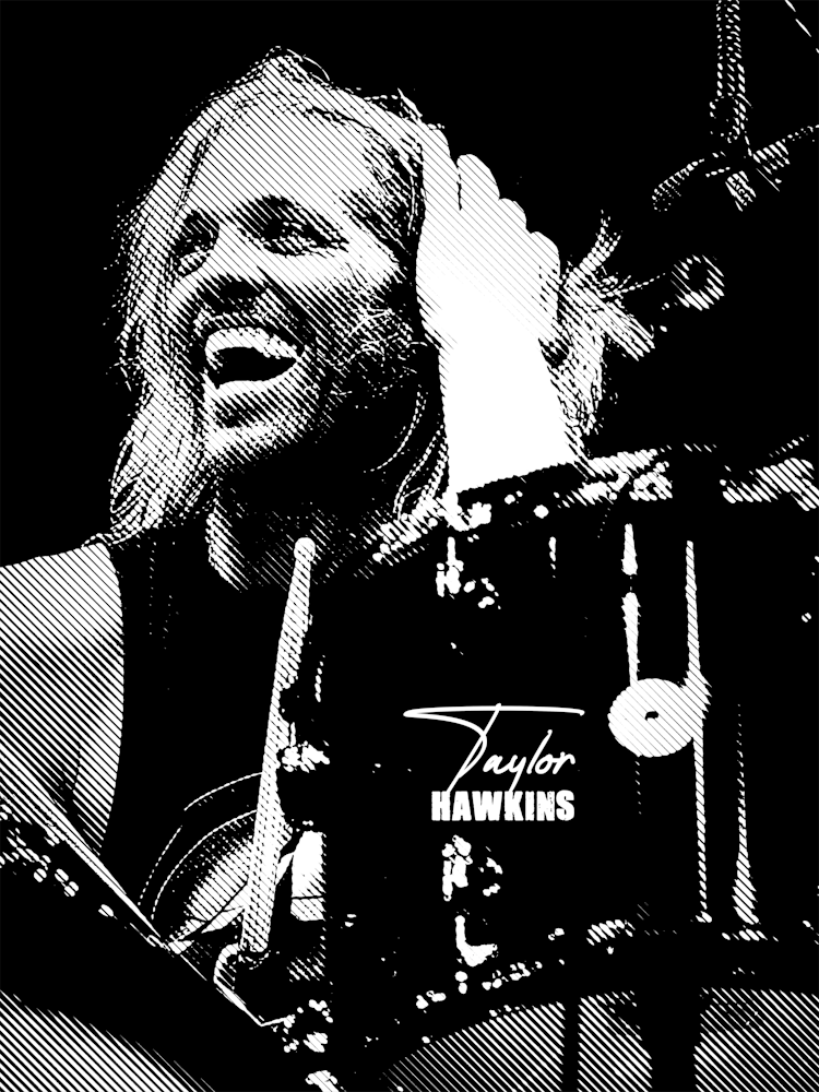 Taylor Hawkins Drummer Black White Line Art