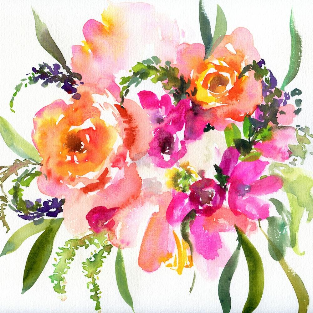 Watercolor Floral Bouquet in Pink